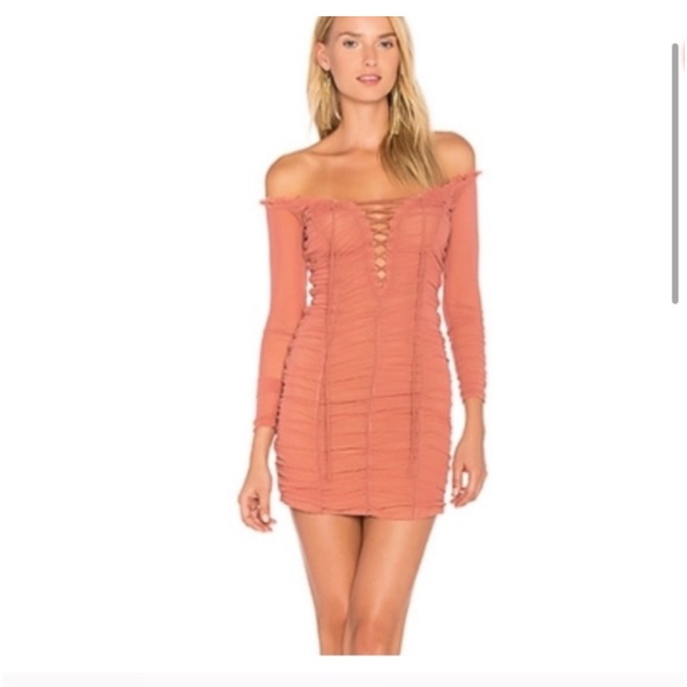MAJORELLE Off-Shoulder Revolve Darling Bodycon Ruched Pink Dress